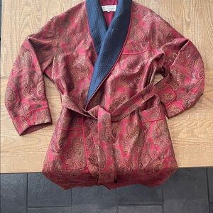 Deep Red Paisley Red and Navy Men’s Robe